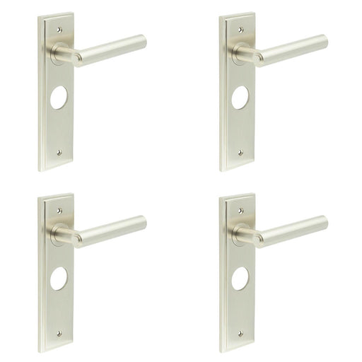 PACK Satin Nickel Bathroom Door Handle with Backplate Solid Brass Interior Lever