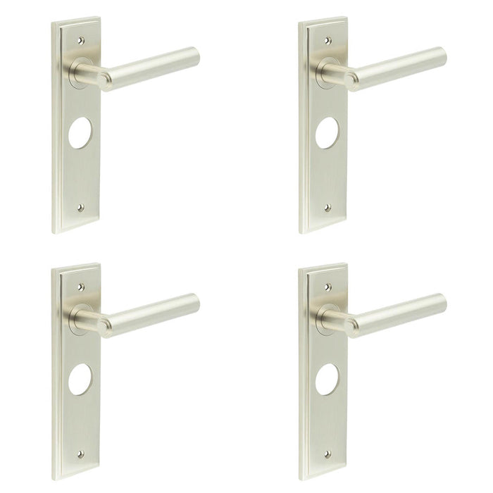 PACK Satin Nickel Bathroom Door Handle with Backplate Solid Brass Interior Lever