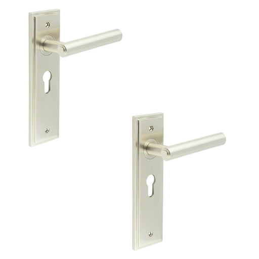 PACK Satin Nickel Euro Backplate Door Handle Elegant Solid Brass Design Solid Brass Interior Lever (1)