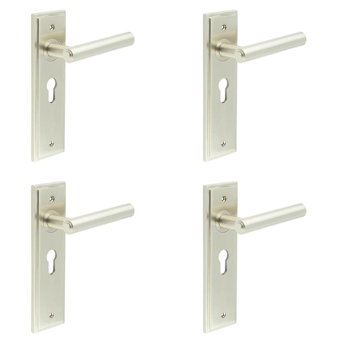 PACK Satin Nickel Euro Backplate Door Handle Elegant Solid Brass Design Solid Brass Interior Lever