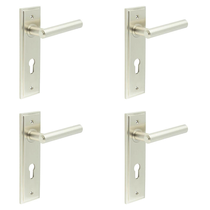 PACK Satin Nickel Euro Backplate Door Handle Elegant Solid Brass Lever Solid Brass Interior Lever