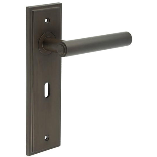 Elegant Dark Bronze Door Handle Lock Backplate Home Office Solid Brass Interior Lever