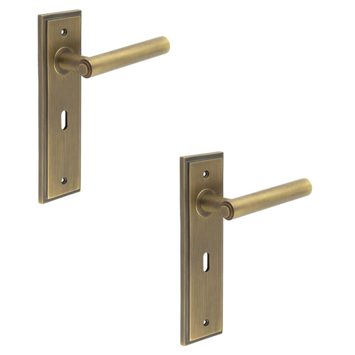 PACK Antique Brass Door Handle Lock Backplate Elegant Durable Solid Brass Interior Lever (1)