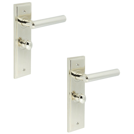 PACK Polished Nickel Bathroom Door Handle with Backplate Turn Release Solid Brass Interior Lever (3)