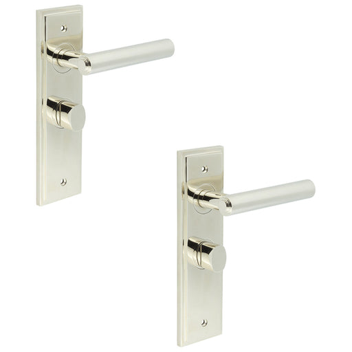 PACK Premium Polished Nickel Bathroom Door Handle with Backplate Turn Release Solid Brass Interior Lever (2)
