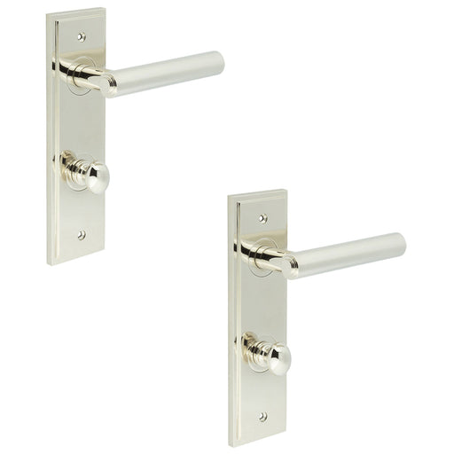 PACK Polished Nickel Bathroom Door Handle with Backplate Turn Release Solid Brass Interior Lever (4)