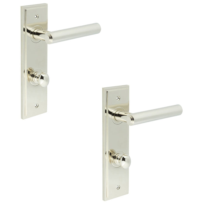 PACK Polished Nickel Bathroom Door Handle with Backplate Turn Release Solid Brass Interior Lever (4)