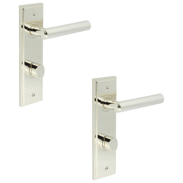 PACK Premium Polished Nickel Bathroom Door Handle with Backplate Turn Release Solid Brass Interior Lever (3)