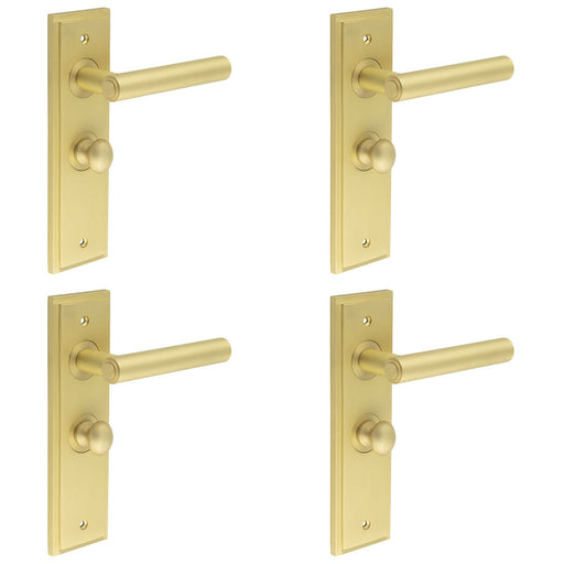 PACK Satin Brass Bathroom Door Handle with Backplate Turn Release Mechanism Solid Brass Interior Lever