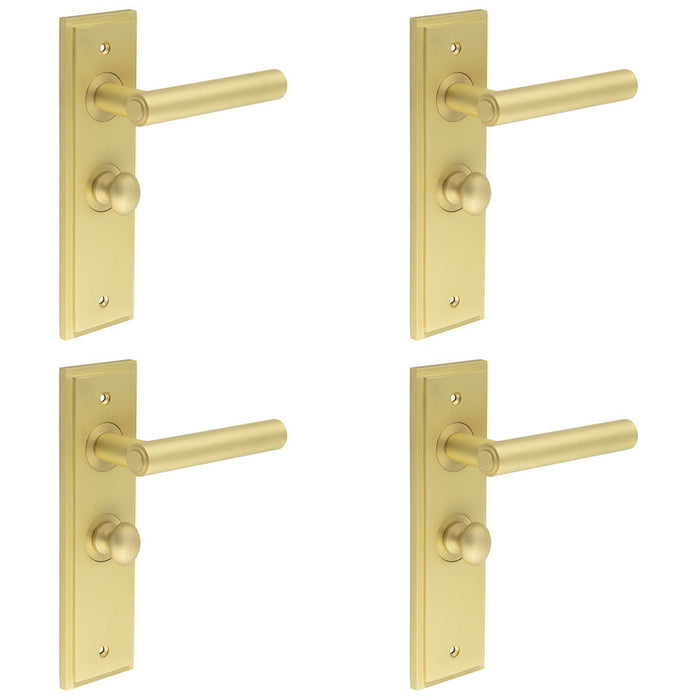 PACK Satin Brass Bathroom Door Handle with Backplate Turn Release Mechanism Solid Brass Interior Lever