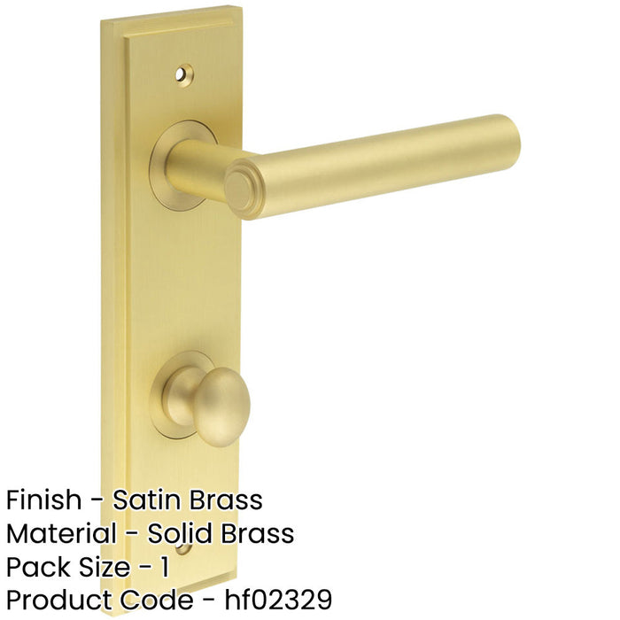 Satin Brass Bathroom Door Handle with Backplate Turn Release Solid Brass Interior Lever-1