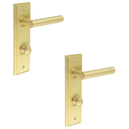 PACK Satin Brass Bathroom Door Handle with Backplate Turn Release Solid Brass Interior Lever (1)