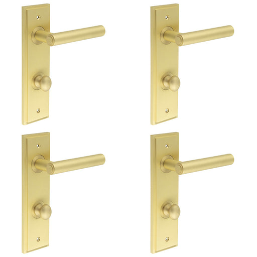 PACK Satin Brass Bathroom Door Handle with Backplate Turn Release Solid Brass Interior Lever