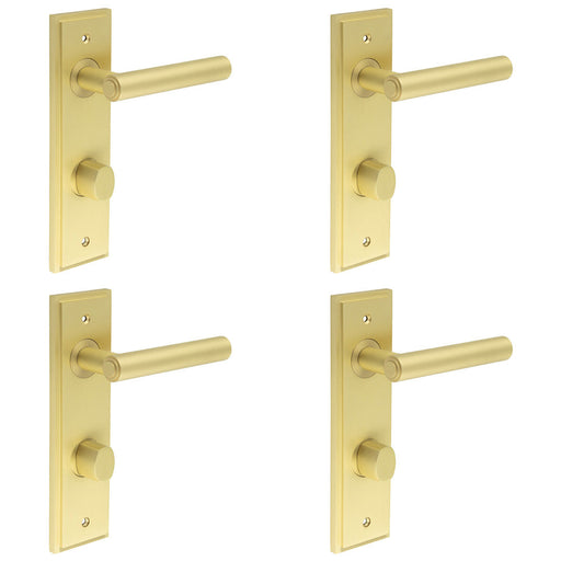 PACK Satin Brass Bathroom Door Handle with Turn Release Backplate Solid Brass Interior Lever (1)