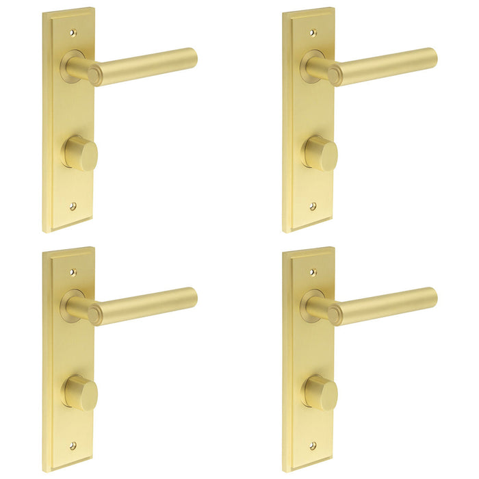 PACK Satin Brass Bathroom Door Handle with Turn Release Backplate Solid Brass Interior Lever (1)