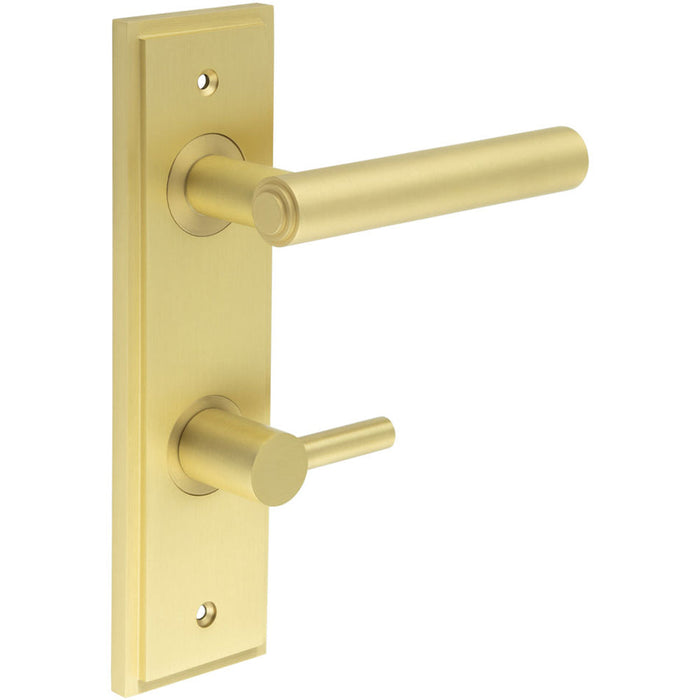 Luxurious Satin Brass Bathroom Door Handle with Turn Release Solid Brass Interior Lever