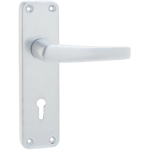 Satin Anodised Aluminium Contract Door Handle with Lockplate Interior Lever Backplate