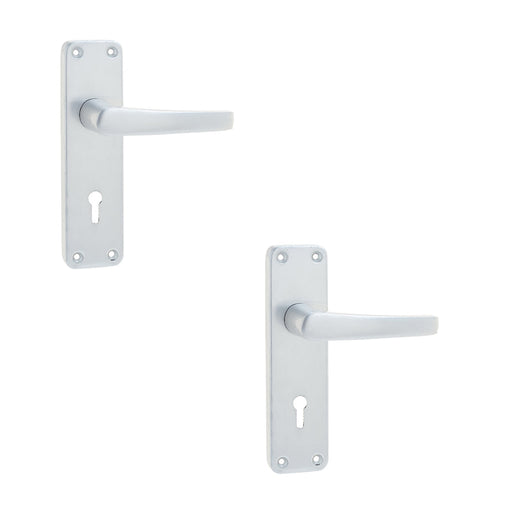 PACK Satin Anodised Aluminium Contract Door Handle with Lockplate Interior Lever Backplate (1)