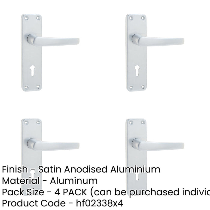 PACK Satin Anodised Aluminium Contract Door Handle with Lockplate Interior Lever Backplate-1