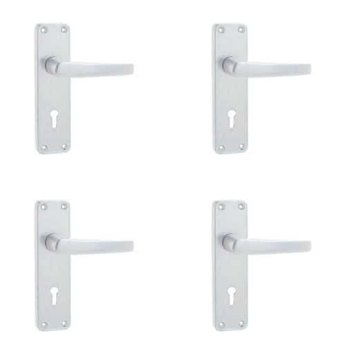 PACK Satin Anodised Aluminium Contract Door Handle with Lockplate Interior Lever Backplate