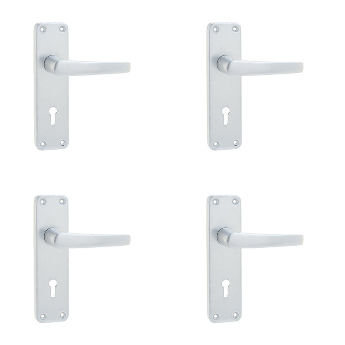 PACK Satin Anodised Aluminium Contract Door Handle with Lockplate Interior Lever Backplate