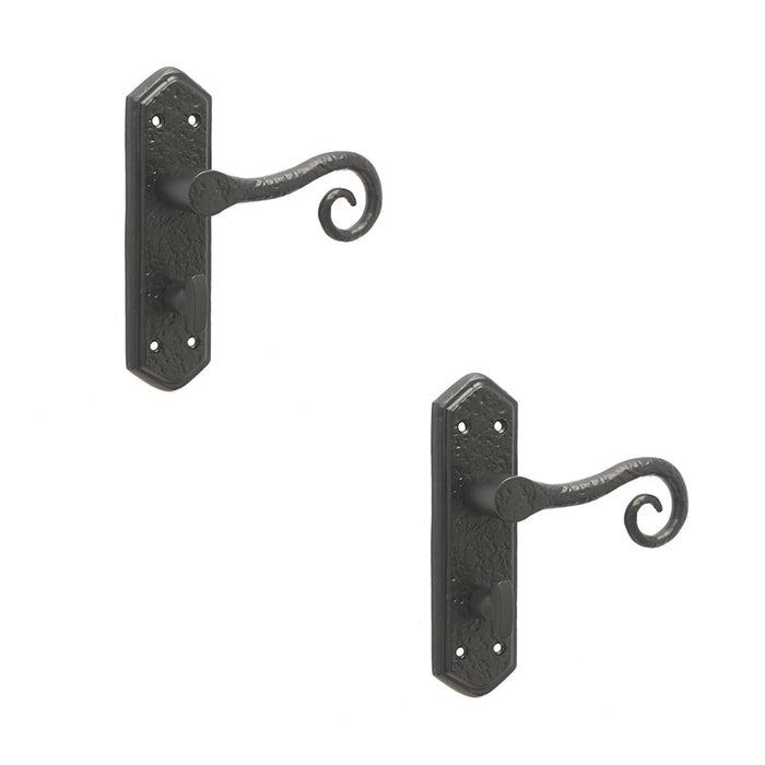 PACK Elegant Black Suite Door Handle with Bathroom Plate Interior Lever Backplate (2)