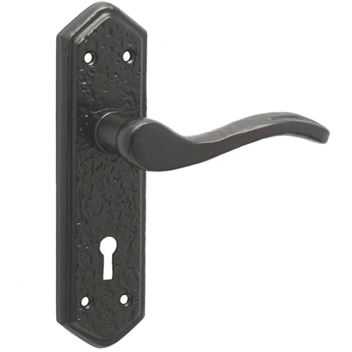 Stylish Black Suite Door Handle with Lockplate Home Office Interior Lever Backplate