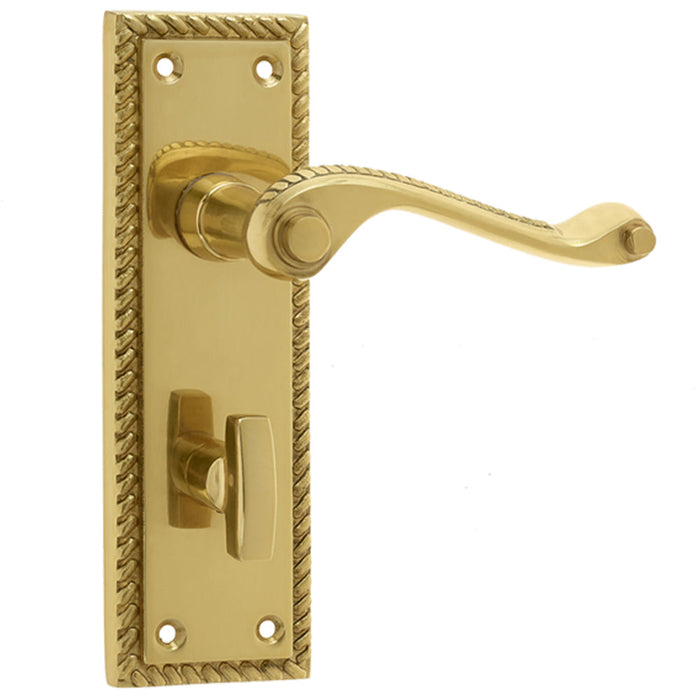 Elegant Georgian Suite Door Handle with Polished Brass Finish Bathroom Interior Lever Backplate