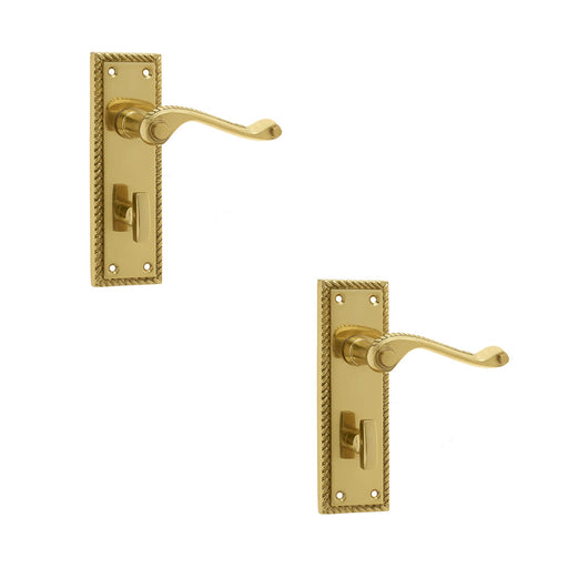 PACK Elegant Georgian Suite Door Handle with Polished Brass Finish Bathroom Interior Lever Backplate (1)