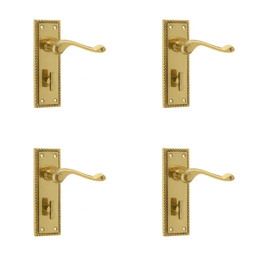 PACK Elegant Georgian Suite Door Handle with Polished Brass Finish Bathroom Interior Lever Backplate