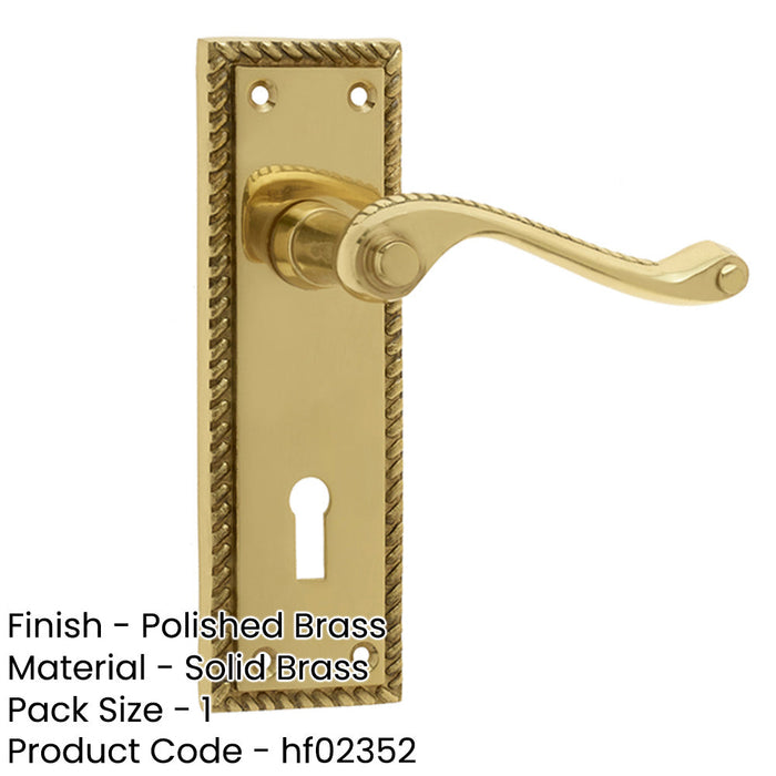 Elegant Georgian Suite Polished Brass Door Handle with Lockplate Interior Lever Backplate-1