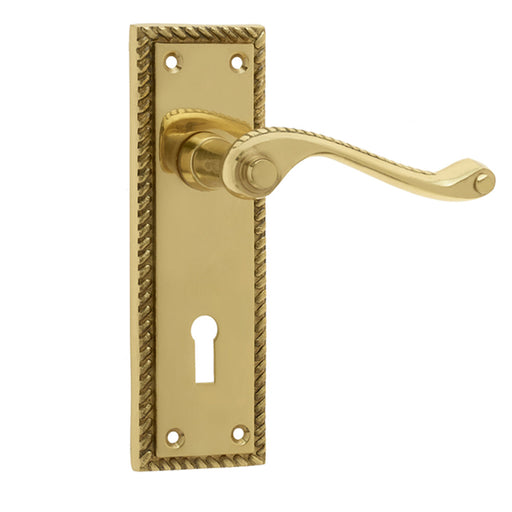 Elegant Georgian Suite Polished Brass Door Handle with Lockplate Interior Lever Backplate