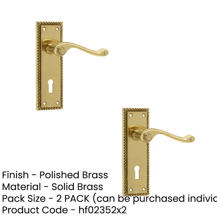 PACK Elegant Georgian Suite Polished Brass Door Handle with Lockplate Interior Lever Backplate (1)-1