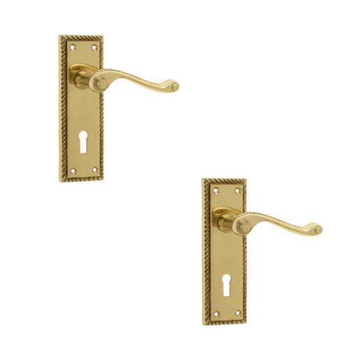 PACK Elegant Georgian Suite Polished Brass Door Handle with Lockplate Interior Lever Backplate (1)