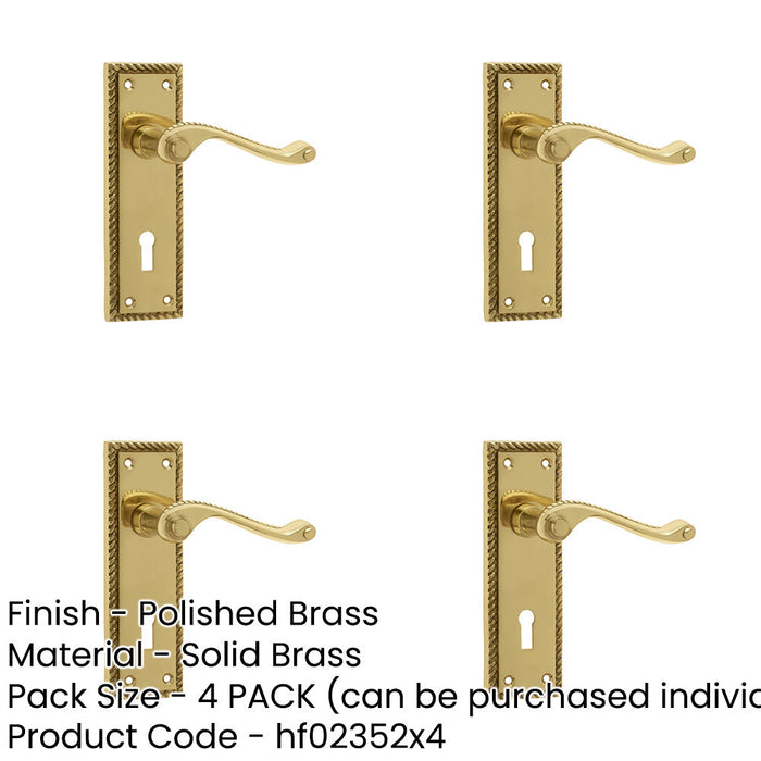 PACK Elegant Georgian Suite Polished Brass Door Handle with Lockplate Interior Lever Backplate-1