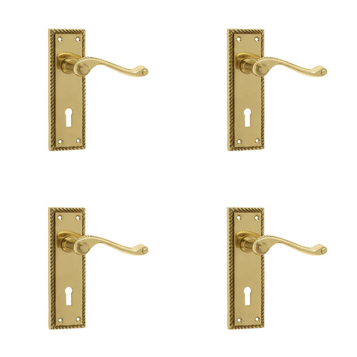 PACK Elegant Georgian Suite Polished Brass Door Handle with Lockplate Interior Lever Backplate