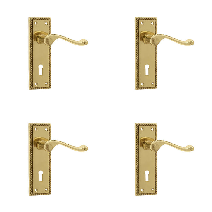 PACK Elegant Georgian Suite Polished Brass Door Handle with Lockplate Interior Lever Backplate