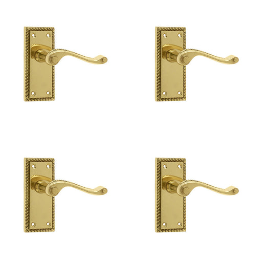 PACK Elegant Georgian Suite Door Handle with Polished Brass Finish Interior Lever Backplate