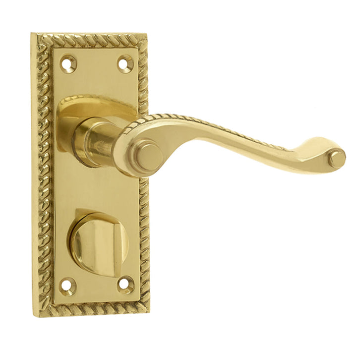 Elegant Georgian Suite Door Handle with Privacy Plate Polished Brass Interior Lever Backplate