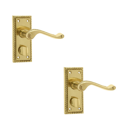 PACK Elegant Georgian Suite Door Handle with Privacy Plate Polished Brass Interior Lever Backplate (1)