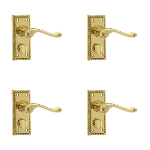 PACK Elegant Georgian Suite Door Handle with Privacy Plate Polished Brass Interior Lever Backplate