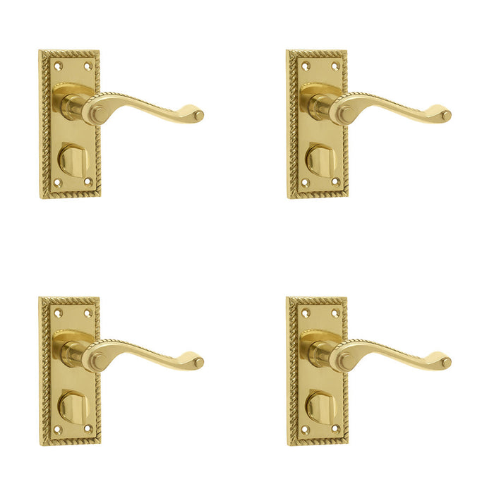 PACK Elegant Georgian Suite Door Handle with Privacy Plate Polished Brass Interior Lever Backplate