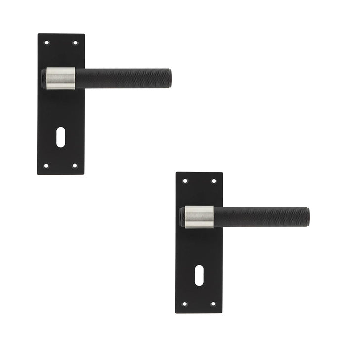 PACK Modern T-Bar Door Handle with Lockplate Sleek Black Finish Interior Lever Backplate (1)