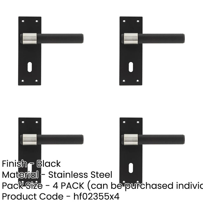 PACK Modern T-Bar Door Handle with Lockplate Sleek Black Finish Interior Lever Backplate-1