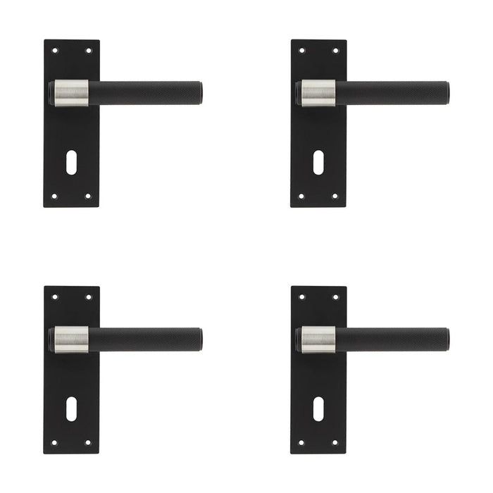 PACK Modern T-Bar Door Handle with Lockplate Sleek Black Finish Interior Lever Backplate