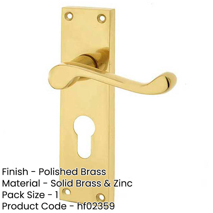 Elegant Victorian Scroll Door Handle with Euro Profile Lockplate Polished Brass Finish Interior Lever Backplate-1