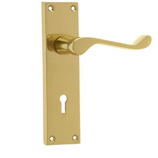 Elegant Victorian Scroll Door Handle Polished Brass Finish Interior Lever Backplate