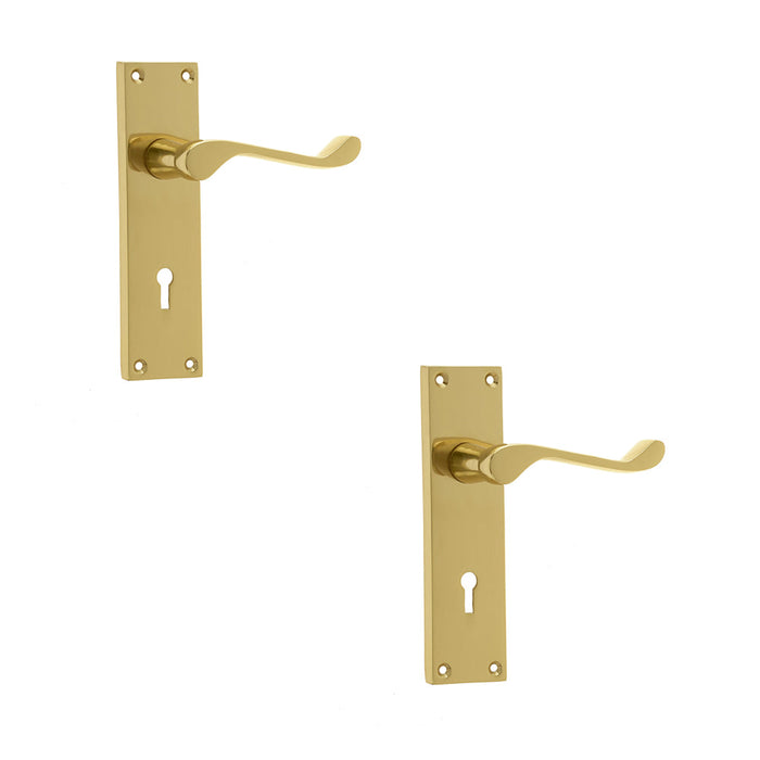 PACK Elegant Victorian Scroll Door Handle Polished Brass Finish Interior Lever Backplate (1)