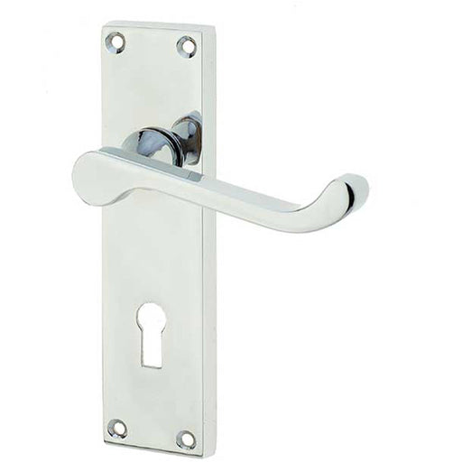 Elegant Victorian Scroll Door Handle with Lockplate Polished Chrome Finish Interior Lever Backplate