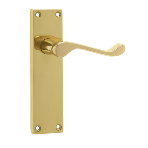 Elegant Victorian Scroll Door Handle with Long Polished Brass Latchset Plate Interior Lever Backplate